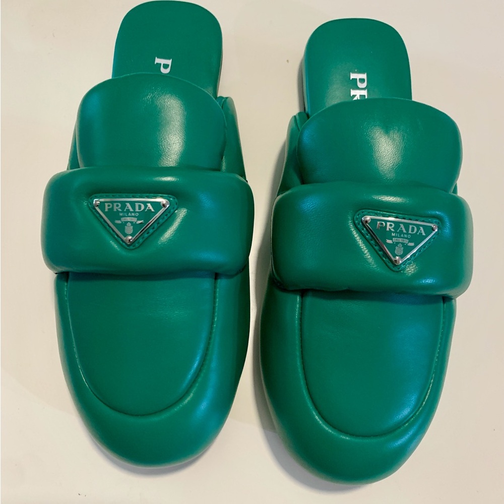 PRADA sabot mules in color mango size 36.5